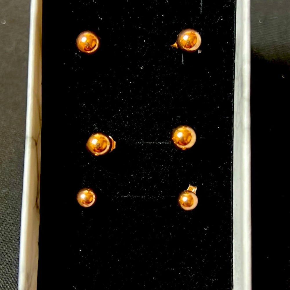3 Sets of Rose Gold Studs on 925 SS